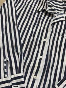 •  Navy &amp; White Striped Button-Up Shirt – Cla