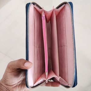 Blue Wallet With Rose Color Inside