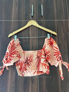 Forever21 Coral Leaves Crop Top