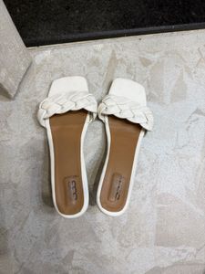 White Woven Slide Sandals