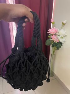 H&M  Black Macrame Bucket Bag