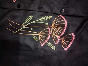 Floral Embroidered Black Shirt