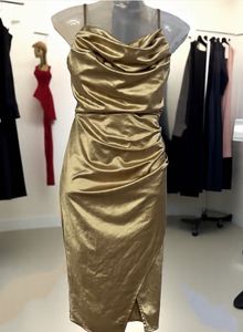 Padded Pinterest Satin Cowl Neck Midi Dress