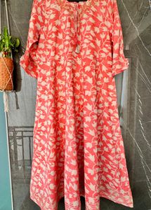 Coral Floral Print Kurti Set With Dupatta