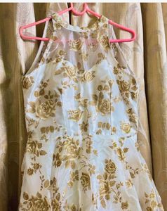 Ethnovog Off-White Brown Printed Fir To Flare Gown