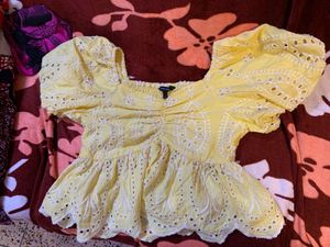 Vero Moda Yellow Eyelet Peplum Top