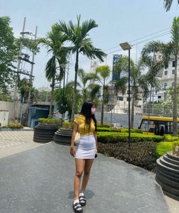 Yellow Tie-Back Crop Top