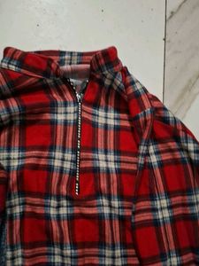 Red Plaid Long Sleeve woollen Dress