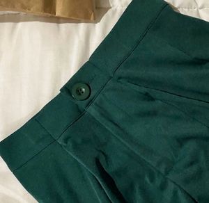 Green Trouser Straight Fit Pants With Slit Cut End
