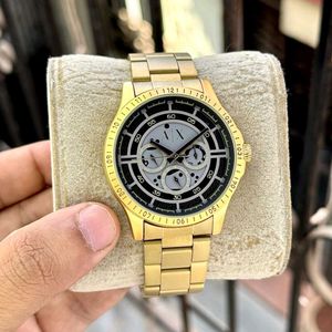 ARMANI EXCHANGE PREMIUM GOLD STRAP WD BLACK DIAL