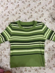 Green Striped Knit Top