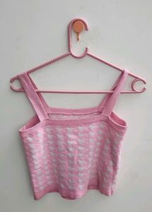 Pink Houndstooth Knit Crop Top