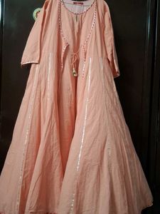 Peach Anarkali Dress with Golden Detail