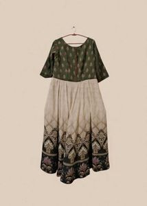 Elegant Olive &amp; Beige Maxi Dress/Kurti