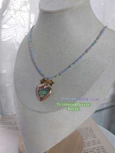 Hand painted Heart Locket Beaded Necklace