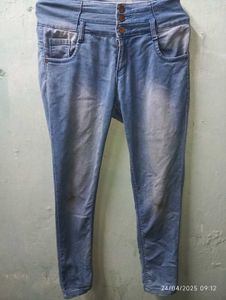 ICE BLUE COLOUR HIGH&#39; WAIT SKINNY JEANS