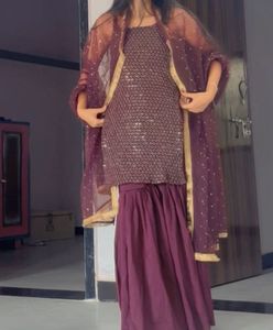 Maroon Sequin Sharara Suit Set