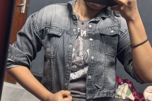 y2k faded grey denim jacket