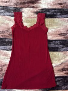 Red Lace Trim Tank Top