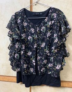 Madame Floral Top Black Ruffle Sleeve