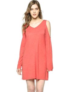 Long Sleeves Solid Cold Shoulder Dress