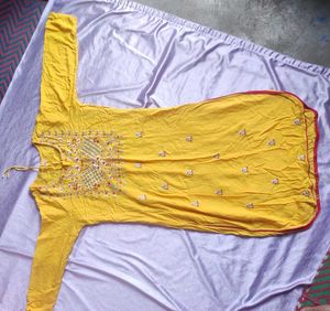 Yellow Embroidered Kurti