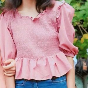 Pink Smocked Ruffle Top