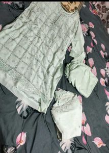 Mint Green Embroidered Kurti Set