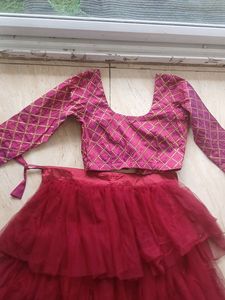 Frill Maroon Lehanga