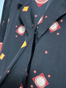 Geometric Print Black Crossover Wrap Shirt Top