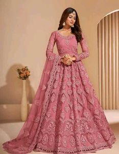 Elegant Pink Anarkali semi-stitched gown