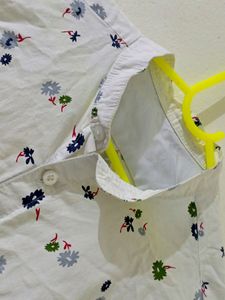 China Collar White Floral Shirt