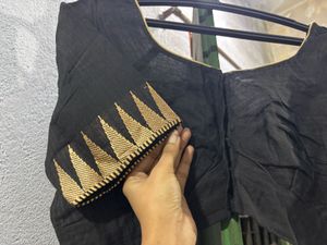 Cotton Black Half Sleeve Blouse