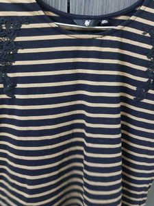 Striped Lace Shoulder Top