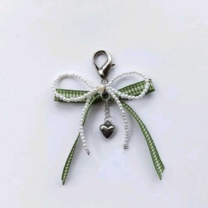 Green Ribbon Heart Charm Keychain