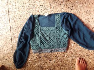 Crochet Detail Sheer Sleeve Top