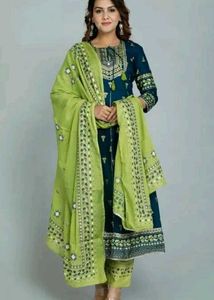 Elegant Embroidered Teal & Lime Green Salwar Kamee