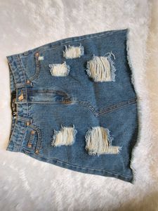 Distressed Denim Mini Skirt