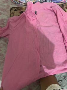 Pink h&amp;m Long Linen Sleeve Shirt