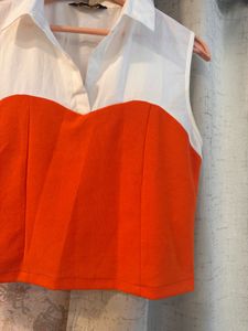 Trendy Color Block Orange Top, Bust- 34/32