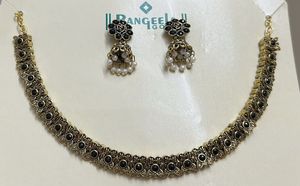 Black With Gold Neck Piece And Matching Jhumka