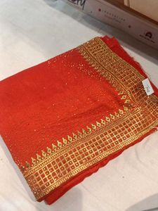 Elegant Red & Gold Embellished Saree