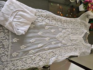 Slightly Used Chikankari White Kurti With Lining