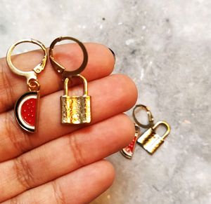 Combo of 2 beautiful Gold-toned small earrings and 1 red earring