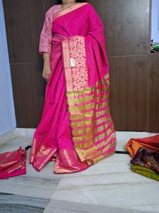 Pink &amp; Gold Silk Blend Saree