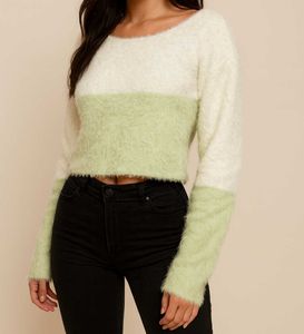 Green & White Fuzzy Sweater