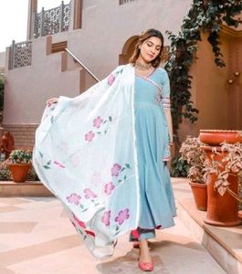 Sky Blue Floral Anarkali Suit Set