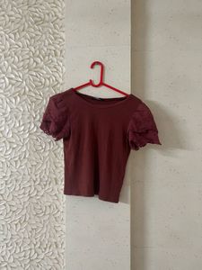Maroon Mocha Puff Sleeve Top