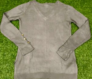 Imported Olive Green V-Neck Sweater