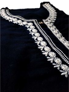 Elegant blue Kurti with Embroidered Neckline